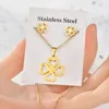 Simple Animals Plants Flowers Butterfly Pendant Necklace earrings Set Korean Style Stainless Steel Jewelry Set for Women Wedding gift