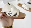 Cross woven embroidered letter slippers womens summer open toe square head flat sandals wear rubber soled beach shoes with box and dustbag