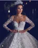 Princess 3D Floral Wedding Gowns Long Sleeves Lace Sheer Neck Off The Shoulder Chapel Train Custom Made Plus Size Bridal Party Dresses For Church