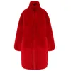 Nerazzurri Oversized Red Tight Warm Soft Fluffy Faux Fur Coat Kvinnor Raglan Långärmad Långa pälsrockar för vinter för kvinnor 211122
