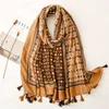 Moda Kobiety Retro Tassel Wiskoza Szalik Koło Dot Patchwork Hidżab Szale i Okładki Female Foulards Echarpe Designer 180 * 90cm