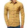 Camicie casual da uomo Camicia Autunno Plaid Print Stampa Top Manica lunga Slim Bolling Chemise Yellow for Men