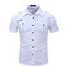 Mannen Militaire Uniform Kortmouwen Katoenen Shirts Werk Casual Tops Mannelijke Button-down Patch Borst Pocket Revers 210721