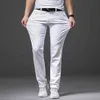 Höstens stretch Vit Jeans Klassisk stil Slim Fit Soft Byxor Man Brand Business Casual Pants 210723