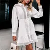 白い綿のドレスの女性のエレガントなランタン袖の冬のドレスマーメイドAラインの女性秋のドレスvestidos 210709