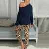 Felpa Donna Imposta Elegante camicia a maniche lunghe leopardata Top e pantaloni lunghi autunnali Set due pezzi Abito da donna Lounge Wear Completo Y0625