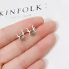 Stud Original Silver Color Cute Deer Antlers Earring Tibetan Moonstone For Women Girl Kid Christmas Friendship Gift