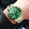 Наручные часы Лучшие Бренд Мужчины Часы Зеленые Роскошные Мода Водонепроницаемый Кварцевые Спортивные Часы из нержавеющей стали для наручных часов Reloj Hombre + Box