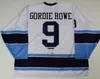 9 Gordie Howe Houston Eros Hockey Jersey Mens broderi Stitched Anpassa valfritt nummer och namntröjor