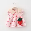 Gift Bag Kids Baby Meisjes Zomer Mouwloze Print Aardbei Ruched Knielengte Jurk Peuter Kinderen Casual Kleding 6 M-4Y Q0716