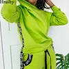 Två styck set kvinnor solid hoodied sweatshirtwoman byxor band patchwork brev print TRACKSUIT Kvinnor fickor dragkedja höst 210819