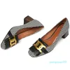 Sukienka Buty Damska Skórzana Tkanina Patchwork Slip-On Pompy Grube Wysokie Obcas Square Toe Fringe Decoration Oll Style Comfort