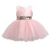 New Pricess Girls Dress Kids Baby Girl Sequins Boknot Party Girls Dresses Ball Gown Dresses Kostym 210303