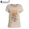 Everkaki Boho Gypsy Girl Print T-shirt Tops Tops Retro Algodão Apricot O Neck Bohemian Top Camisetas Femininas Primavera Verão Novo 210304