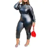 Mulheres Plus Size Set Faux Leather Couro Com Capuz Tops + Slim Calças Dois Peça Outono Sexy Club Outfits 211115