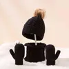 3 pcs inverno macio bebê chapéu lenço de lenço conjunto dos desenhos animados grande pompom recém-nascido capuz ao ar livre crianças morno garfo infantil mitenes