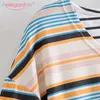 Aelegantmis, camiseta holgada de manga corta de verano para mujer, camiseta informal con borlas a rayas y cuello redondo, camisetas elegantes de calle para mujer 210607