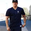 Hommes à manches courtes été Gym T-Shirt marque vêtements Compression à manches courtes T-shirt mâle poitrine hauts musculation t-shirts 210629
