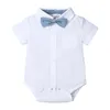 Летний стиль младенческий малыш мальчик одежда для одежды с коротким рукавом рубашка + комбинезон 2 шт. Джентльмен новорожденного одежды
