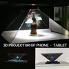 Skrivbordsbordsklockor 3D Hologram Pyramid Display Projektor Video Stand Universal Mini Durable Portable Projektorer för Smart Mobile Phone