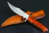 Ex-factory Cena Mały Przetrwanie Prosto Nóż 440C Satin Drop Bowie Blade Pełna Tang Hardwood Uchwyt Na Zewnątrz Stałe Ostrza Noże myśliwskie Z Skórzaną Płaszczem