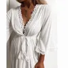 Juli sång broderad sexig nattklänning satin spets badrock perfekt bröllop brud party robe sleepwear kvinna handduk 210924