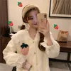 Arrival Loose Casual All Match Strawberries Sweet Elegance Thick Warm Cute Nightwear Gentle Chic Pajamas Sets 210525