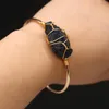 Bangle Fashion Bracelet Natural Semi-precious Stones Round Opening Golden Crystal Bud Circlet For Women Charm Jewelry Gift