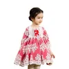 Primavera Bambini Ragazza Vestito da festa Fiocco in pizzo Patchwork rosso Maniche lunghe Abiti da principessa Abiti da sposa E8032 210610