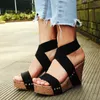 Women Sandals Platform Sandals High Heels Shoes Elastic Strap Gladiator Sandalia Feminina Summer Wedge Heel Sandalias Mujer 2021 J2023