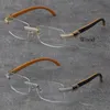 Vente en gros Metal Mix Plank Arms Rimless Micro-paved Diamond Set Frames Lunettes en bois Lunettes myopes Homme et femme Lunettes à monture en or 18 carats Lunettes de vue unisexes Taille: 57