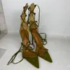 Fashion Sandal Soft Leather Smal Band Pointed Tene Stiletto Heel Lace Up Chic Designer Shoes High Heel Women Party Sandals3269344