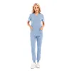 Women039s Two Piece Pants Women039s Solid Color Spa Threaded Clinic Work Suits Tops Unisex Scrub Pet Nursing Uniform3302766