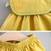 Zomer Kids Meisjes 2-PCs Sets Peter Pan Collar Mouwloze Vest Shirts + Shorts Leuke stijl Kleding E0204 210610