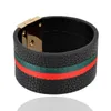 Kirykle Women Cuff Leather Bracelets Red Green Ribbon Bangles Simple Steel Lock Design Wide Charm Punk Female Jewelry5943229