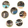 Starry Night Moon Enamel Broche Ao Ar Livre Montanha Rio Paisagem Pins Bades para Denim Bolsa De Roupas Jóias Natal Ano Novo Presente Kids Friends