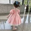 3-8t Girls Princess Sukienki Ubrania Dzieci Zagraniczne Rękaw Puff Cute Dress Baby Toddler Girl Fashion Party Dress Clothing Q0716