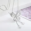 Hängsmycke Halsband Stora Butterfly Lång halsbyxor Pendants För Kvinnor Koreansk Fashion Opal Statement Halsband Sweater Chain Smycken Gift Bijoux