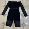 Winter Style Sexy Off Shoulder Long Sleeve Mesh Black Bandage Jumpsuit Celebrity Fashion Nightclub Party 210527