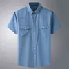 Plus Stor storlek 13XL 7XL 6XL 4XL Mens Business Casual Short Sleeved Shirt Classic Imitation Denim Male Social Dress Shirts Blue G0105