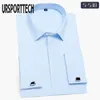 Men Long Sleeve Shirt Spring Solid Men French Cufflinks Casual Shirt White Collar Design Mens French Cuff Dress Shirts M-5XL 210528