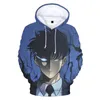 كنزات بغطاء للرأس للرجال من Anime Solo Leveling Sung Jin Woo 3D مطبوعة كورية برقبة دائرية كبيرة الحجم