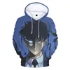 Erkek Hoodies Tişörtü Anime Solo Leveling Sung Jin Woo 3D Baskılı Koreli Kadın O-Boyun Büyük Beden