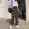 Nowe dziewiątki spodnie Plaid Casual Spodnie Lato Nowe Kobiet Koreański Styl Dzikie Luźne Szerokie Długie Spodnie dla kobiet Q0801