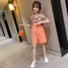 Teen Girls Clothing Floral Tshirt + Jumpsuit Costume For Summer Kids Clothes Casual Style Tracksuit 210527