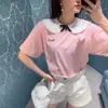 Mode-Mode-Mode-T-shirt femme Miu Family Manches courtes Femme 21 Début du printemps Style doux Ananas Coton Poupée Dentelle Revers Bow Top