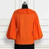 Orange Coloar Femme Top V Cou Demi Manches Lanterne Sexy Club Wear Blouses Plus La Taille Blusas Mujer De Moda Verano 210527
