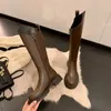 Falazoe – bottes d'équitation en cuir véritable pour femmes, bout rond, fermeture éclair, marque de luxe, hauteur aux genoux, longues et larges mollets, grande taille
