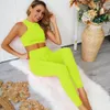 Women's Clothing Set Sexy Neon Green Pink Short Tops Camis + Pencil Pants Trousers Two Pieces 210527