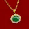 Fashion 24K Gold Chain Necklace Pendant for Women Gemstone Jewelry Green Emerald Stone Zircon Jade Clavicle Necklace Chocker Q0531